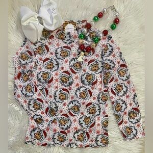 BRAND NEW WITH TAGS Girls Santa Face Holiday Mesh Top Festive Long Sleeve